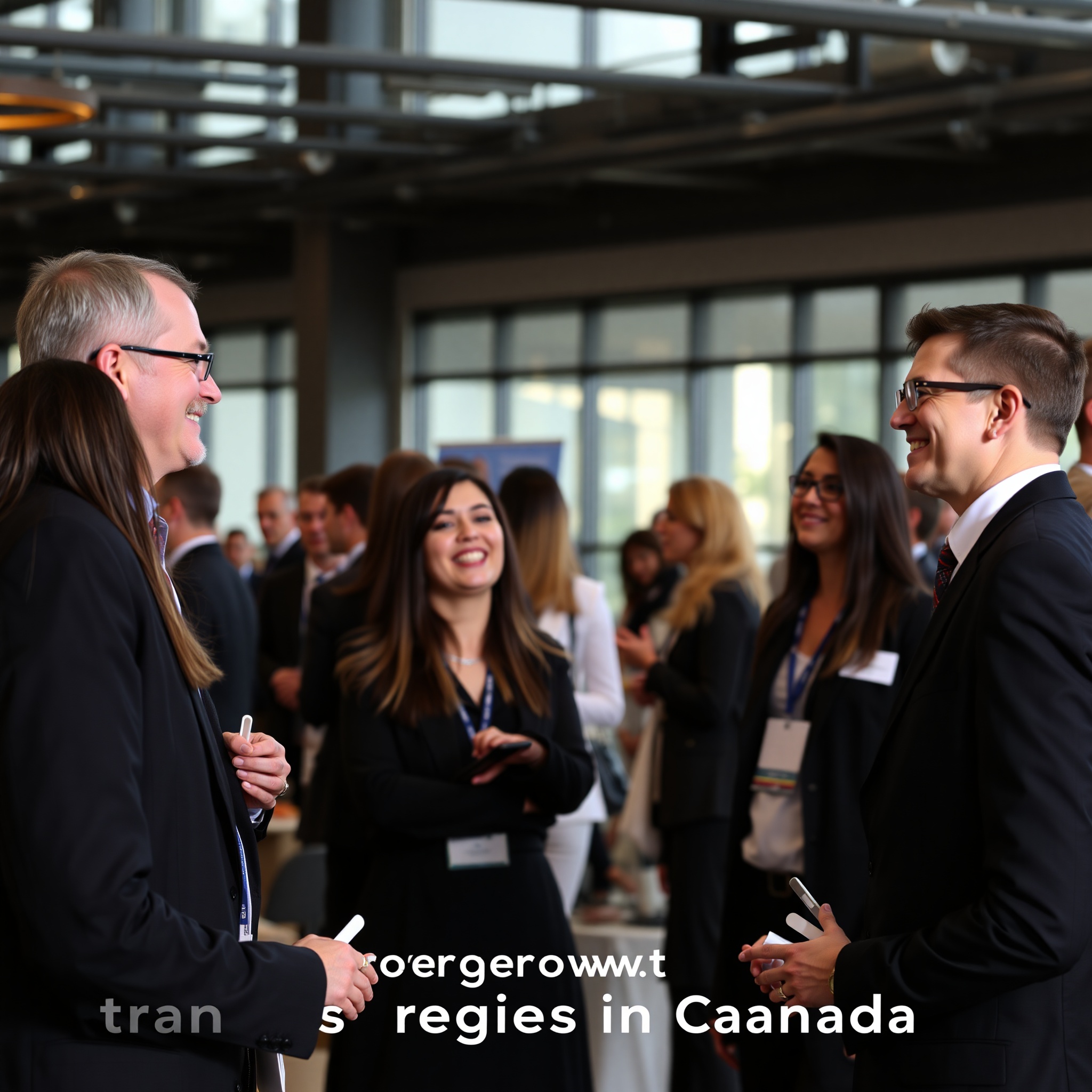 Professionals networking at industry event with meaningful conversations