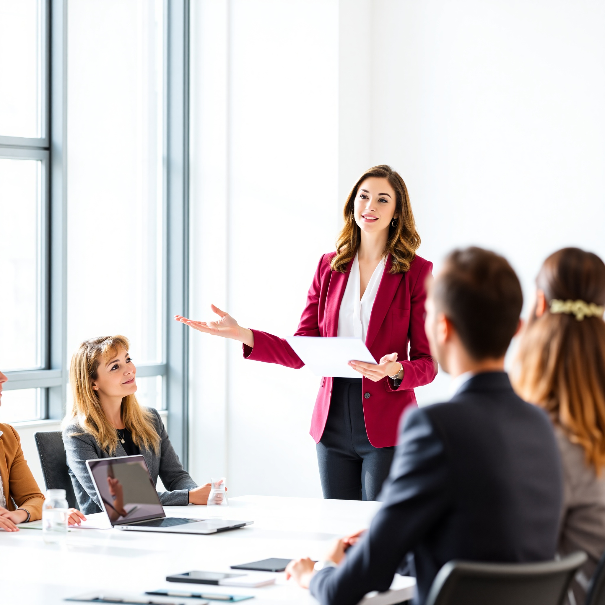 Professional woman presenting strategic insights during business meeting