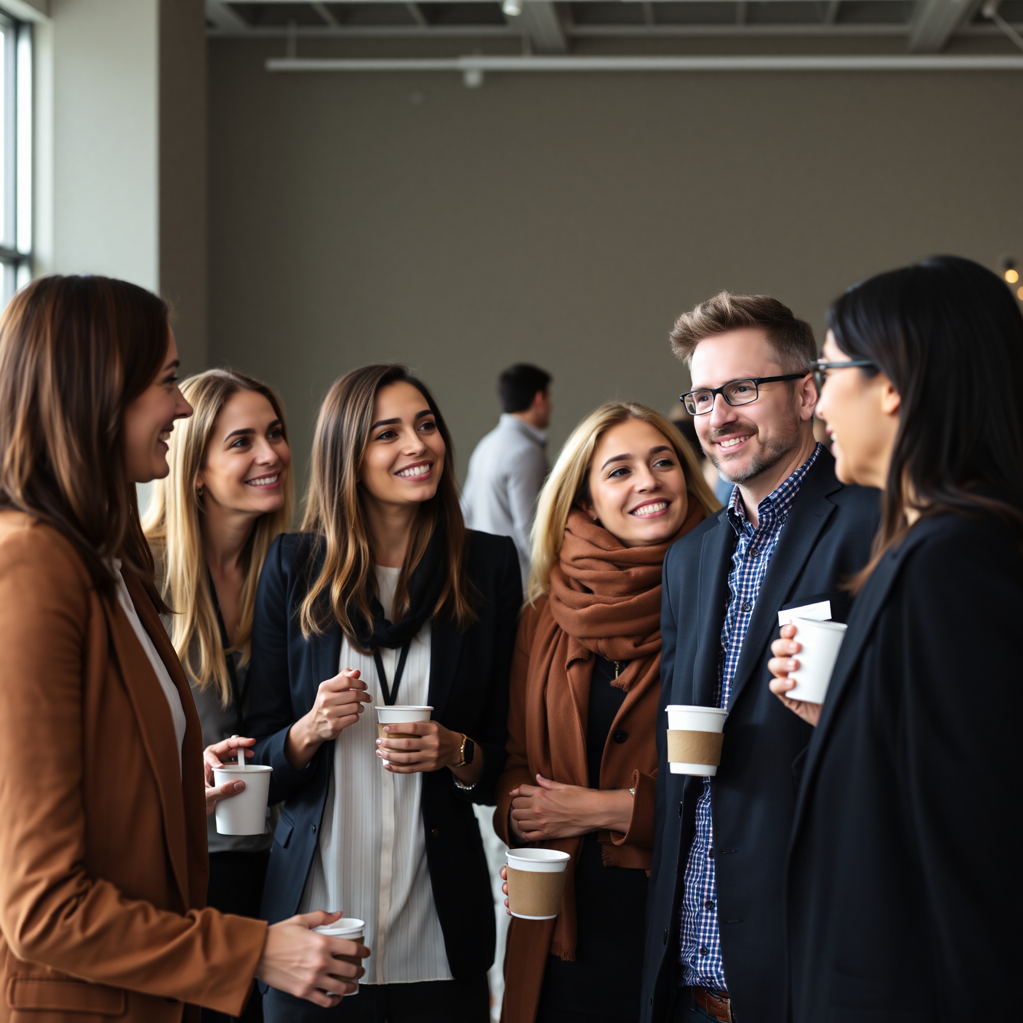 Professionals networking at industry conference event