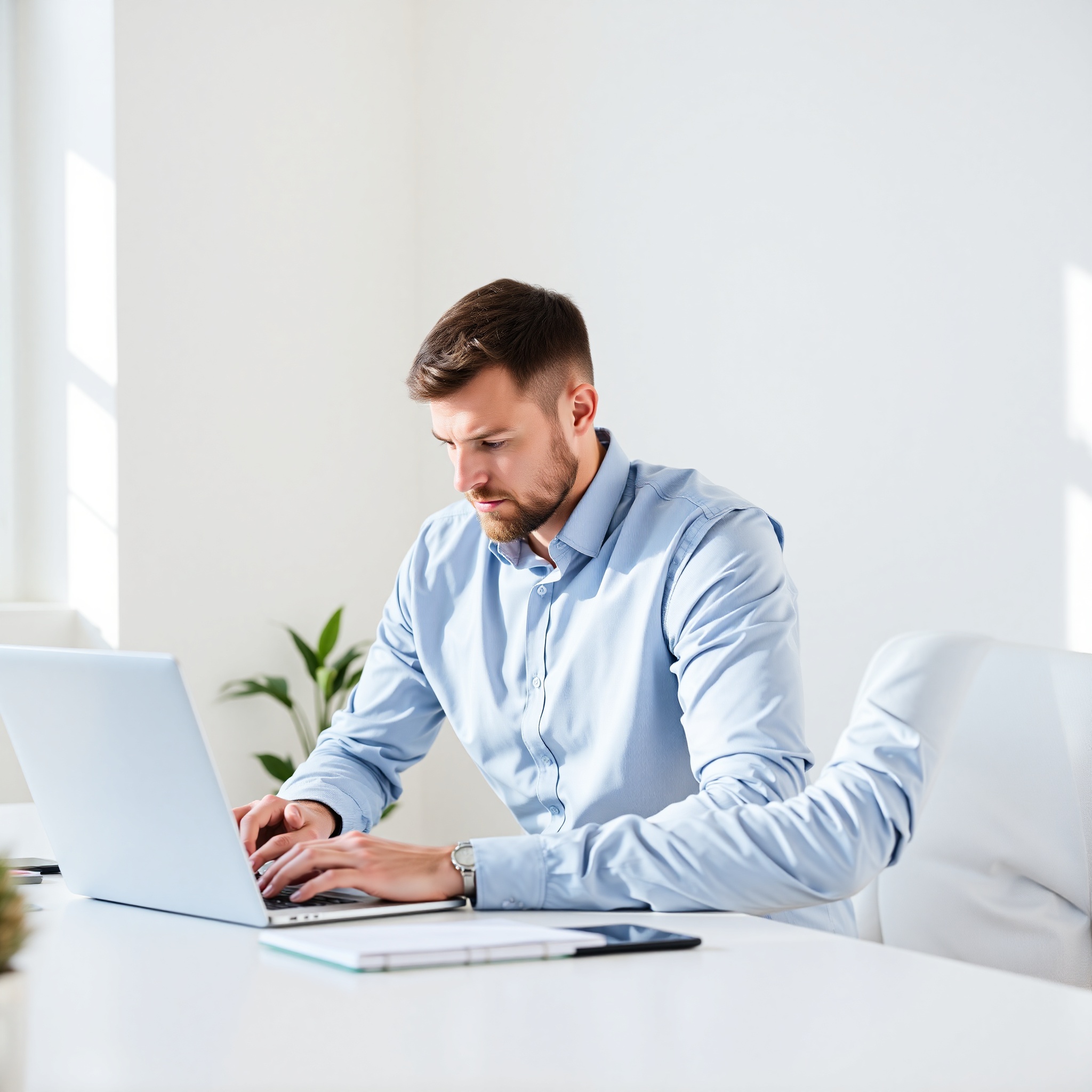 Male professional developing skills through online learning on laptop