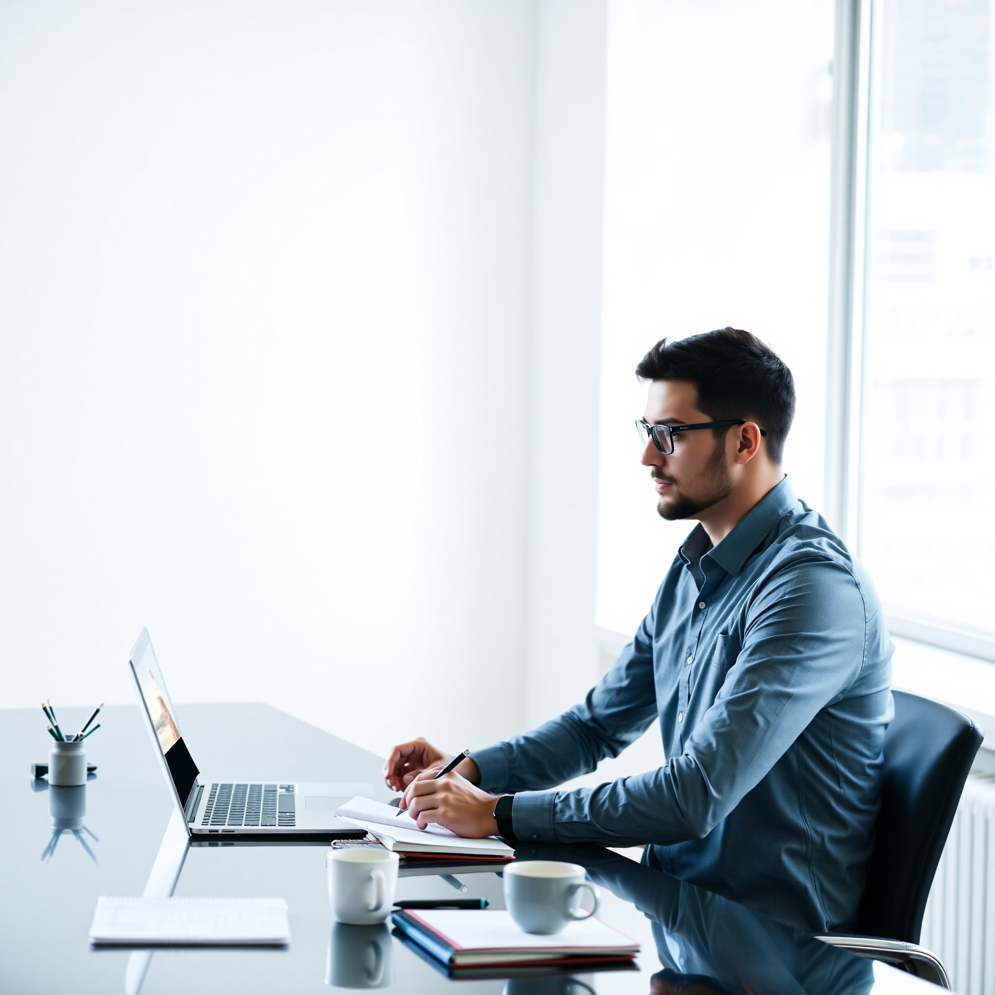 Male professional developing skills through online learning on laptop