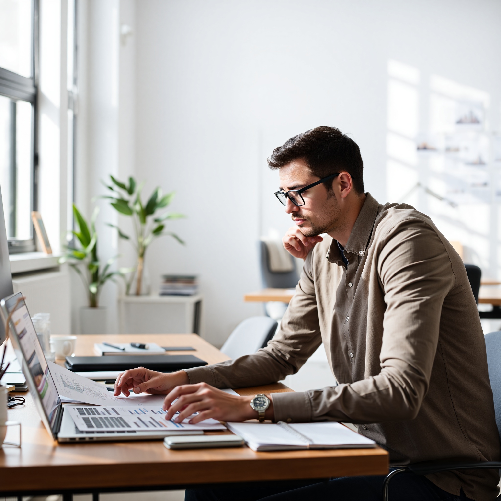 Professional person creating personalized career roadmap at desk with planner and laptop displaying career planning documents