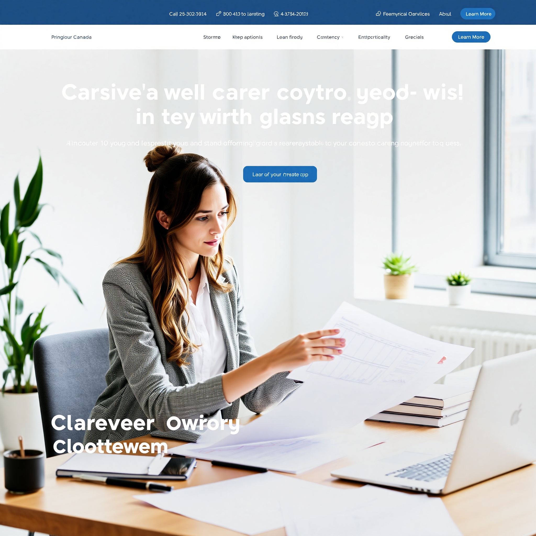 Woman reviewing career planning documents at desk with laptop, focused professional